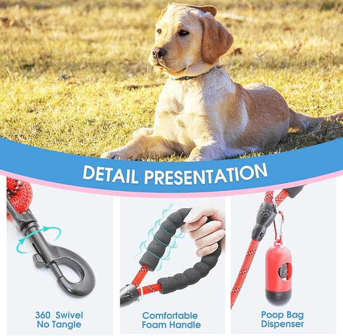 2/4/5/6 FT Dog Leash with Comfortable Padded Handle and Highly Reflective Threads for Small Medium and Large Dogs (4FT-1/2'', Red) - Image 3