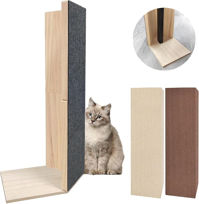 24" Tall Couch Corner Scratching Post with 3Pcs Replaceable Self-Adhesive Cat Scratching Post Carpet, Cat Scratch Pad Mat- Stylish Indoor Cat Scratcher Board Furniture Protector by YEXEXINM