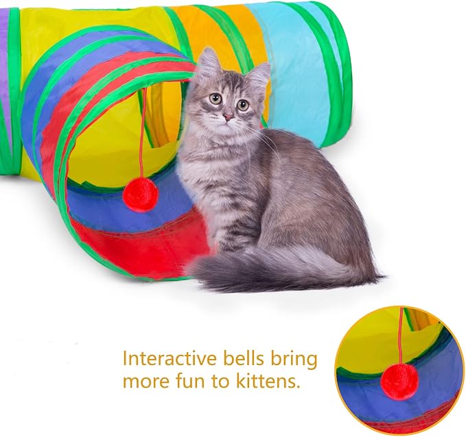 Cat Tunnel, Collapsible Tube with 1 Play Ball Kitty Toys, 3 Ways Cat Tunnels for Indoor Cats, Puppy, Kitty, Kitten, Rabbit (Rainbow) - Image 5