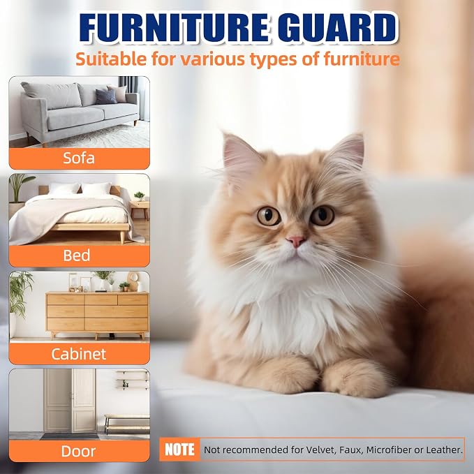 Anti Cat Scratch Furniture Protector, 20 Pack (10 XL+5 L+5 M) Couch Protector with 50 Twist Pins, Heavy Duty Clear Self-Adhesive No Residue Easy to Apply for Sofa, Furniture Corners, Doors & Walls - Image 6