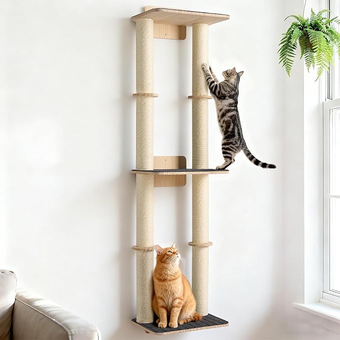 Veehoo Cat Wall Shelves, 57" Cat Wall Climber with Dual Sisal Scratching Posts and Carpeted Perch, Cats Wall Scratcher Furniture for Climb, Play and Rest by Veehoo