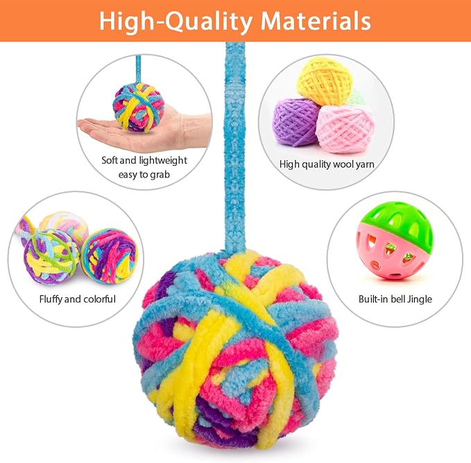Retro Shaw Cat Toys Balls with Bells Inside, Kitten Toys Pack 6Pcs | Woolen Yarn Cat Balls, Soft Pompom Jingle Ball with String, Interactive Kitty Nip Toys for Indoor Cats - Image 3