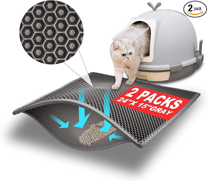 Pieviev Double Layer Cat Litter Mat Traps Scattered Litter 24''x15'' 2 Pack | Waterproof Urine Resistant Layer Litter Box Mat, Easy Collection, Soft on Kitty Paws, Gray Color for Indoor Cats by Pieviev