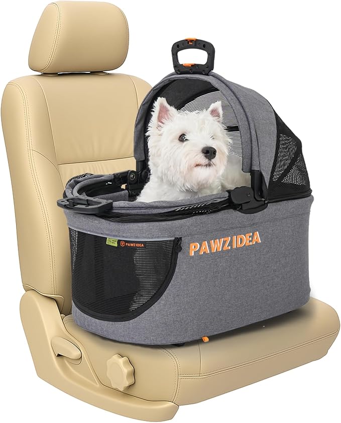 PAWZIDEA Portable Small Dog Crate for Car Travel Up to 33lbs, No-Zip Canopy | Enclosed Dog Car Seat Escape-Proof, Soft-Sided Small Medium Puppy Cats Car Kennel, Foldable Pet Carrier by Seatbelt, Top-Load by PAWZIDEA-Inlovejoywelive