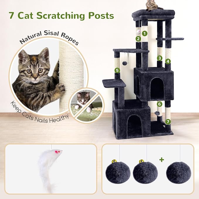 Globlazer Heavy Duty Cat Trees for Big Cats Maine Coon, F61, Dark Grey | Cat Tower for Indoor Large Adult Cats with Scratching Post, Extra Large Top Perch, Cat Condos, 61inch - Image 4