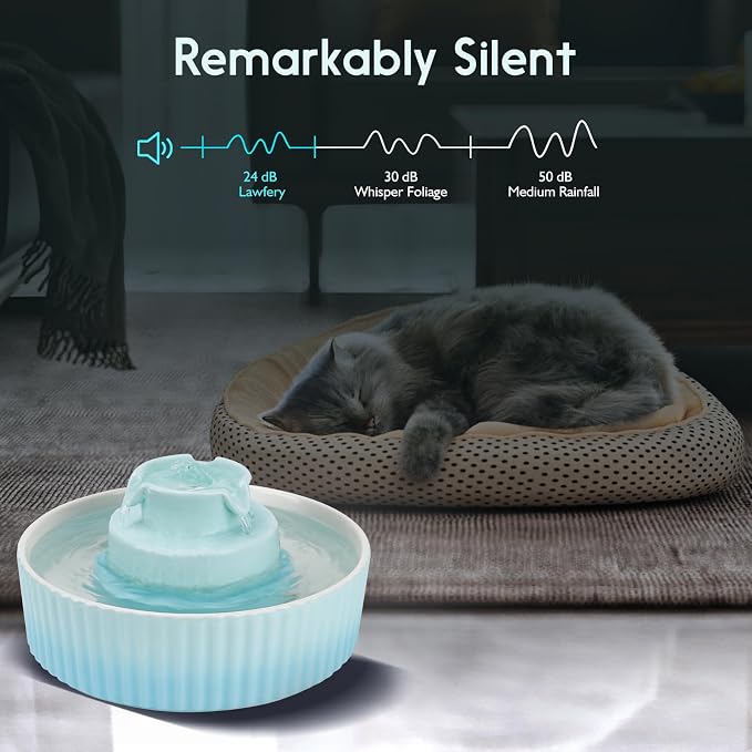 Lawfery Ceramic Cat Water Fountain, 2.1L/71oz Cupcake Pet Fountain | 3 Carbon Filters, 2 Quiet Pumps, Heavy Ceramic Body, and 360° Drinking Area, Drinking Bowl for Indoor Cats and Small Dogs - Image 3