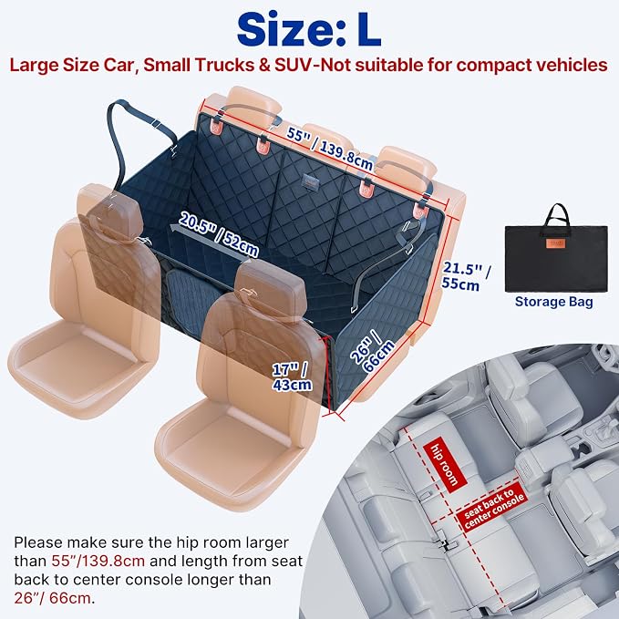 Convertible Back Seat Extender for Dogs, Foldable 400lbs Hard Bottom Dog Car Seat Cover for Back Seat, Waterproof Dog Hammock Bed Backseat Cover for Dogs in Car SUV Truck Pet Seat Cover Black L - Image 5
