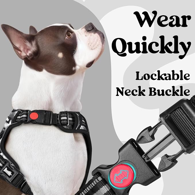 rabbitgoo Dog Harness Medium Sized, Updated Easy On & Off with 3 Buckles | No Pull No Choke, Walking with 2 Clips and Handle, Adjustable Soft Reflective, Mountain Black, Medium - Image 3
