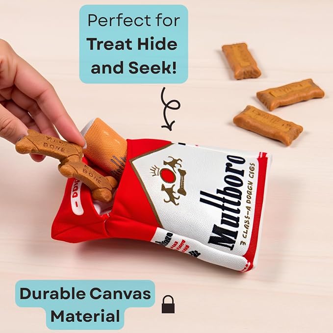 Nestpark Muttboro Doggy Cigs Funny Dog Toys - Parody Plush Squeaky Crinkle Interactive Dog Toy - Hide and Seek Treat Hiding Burrow Puzzle Toy for Stimulating Enrichment Activity - Image 5