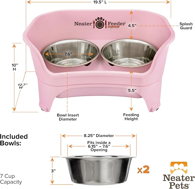 Neater Feeder Express Mess Proof Dog Bowls Elevated for Medium to Large Sized Breed, No Spill Raised Dog Food Bowl Stand, Stainless Steel Food and Water Bowl Set, Pet Dish Feeding Station, Pink - Image 7