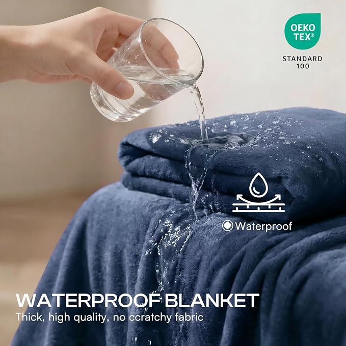 Luciphia Waterproof Pet Blanket, Washable Reversible Sherpa Fleece Throw | Liquid-proof furniture protector for bed and couch, soft reversible sherpa fleece for dogs, cats blue, L - Image 2
