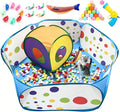 Ball Pit and Tunnel Tent for Cats, with 200 Pom‑pom Balls, 1 Ball Launcher, 8 Bell Balls, 4 Colorful Mice and 1 Saury Fish, Foldable Indoor & Outdoor Cat Activity Center for Interactive Play by WZWXXQ