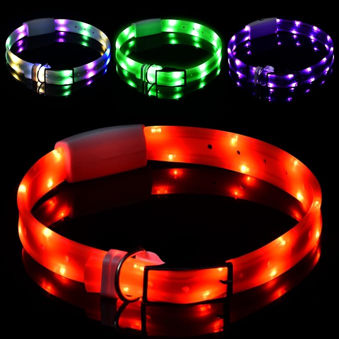 Lighted Dog Collar, Rechargeable Light Up Pet Collar, Waterproof LED Dog Collar Glow in the Dark, Make Pet Visible and Safety for Night Walking for Small Medium Large Dogs (Red) by NOVKIN