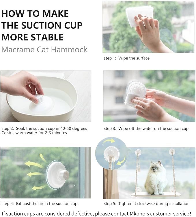 Mkono Cat Window Perch Macrame Boho Cat Hammock Wall Mounted Cat Bed for Indoor Cat, Pet Resting Seat Safety Space Saving Cat Shelves with Screw Suction Cups - Image 4