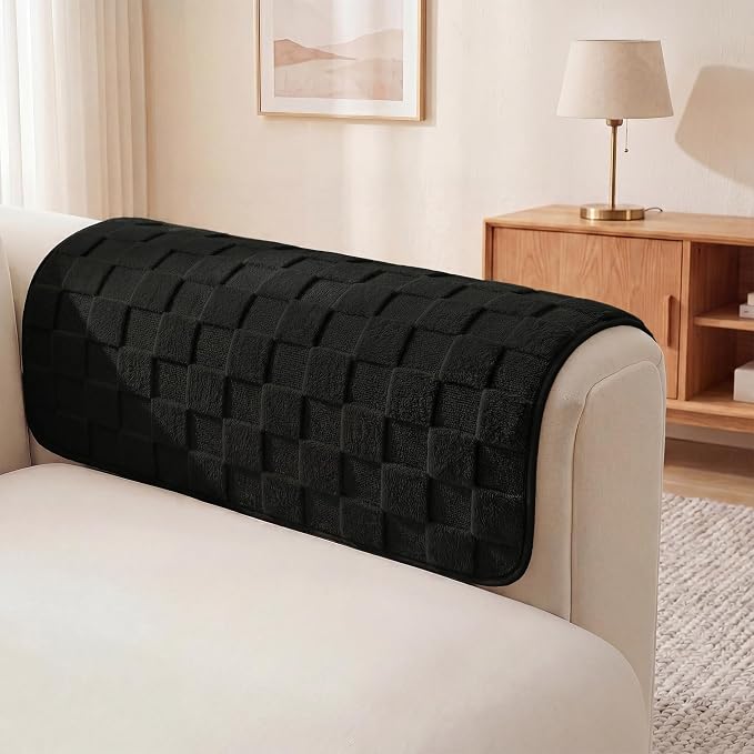Foxdecor Couch Arm Covers for Sofa Arm Chair Covers Set of 2 | Sofa Arm Covers Cat Scratch Resistant Couch Protectors, Washable Armrest Cover Furniture Arm Covers, Black 20x20 in by Unknown