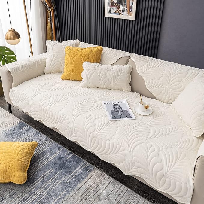 Couch Covers Plush Quilted Sofa Covers for Sectional Sofa Washable | Palm Leaves Couch Cover Chenille Non Slip Sofa Covers Soft Sofa Slipcover Furniture Protector for Pets Kids Children Dogs Cat - Image 7
