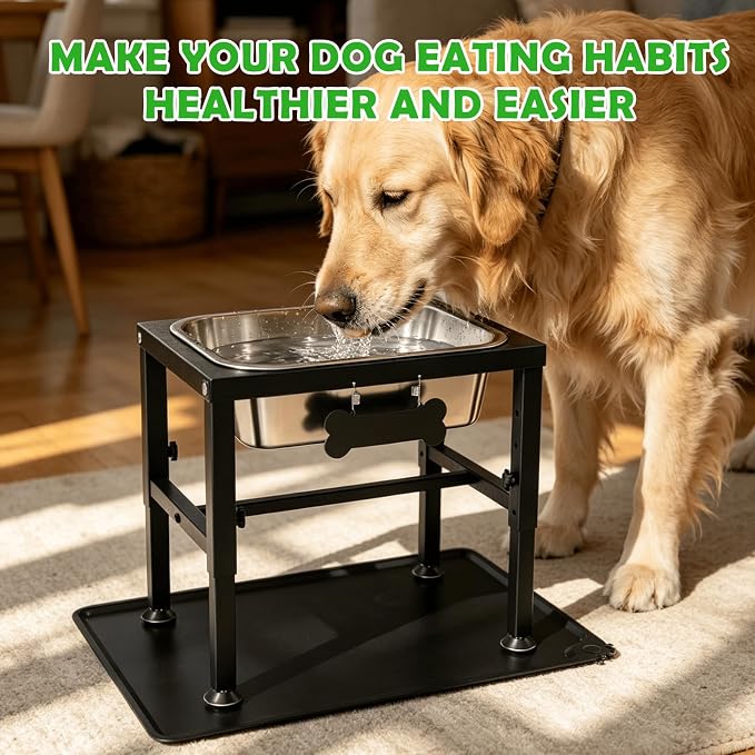 2 Gallon Elevated Dog Water Bowl for Large Dogs with Spill-Proof Mat, 4-Height Adjustable Raised Dog Water Bowl Stand (9.4-14.2'') with Stainless Steel Bowls for Indoor/Outdoor - Image 7