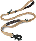 Joytale Tactical Bungee Dog Leash, Shock Absorbing No Pull, Coyote Brown | for Large Dogs That Pull, 2 Padded Handles for Control, Car Seatbelt Clip, Reflective for Night Safety, Metal Frog Clip by Joytale