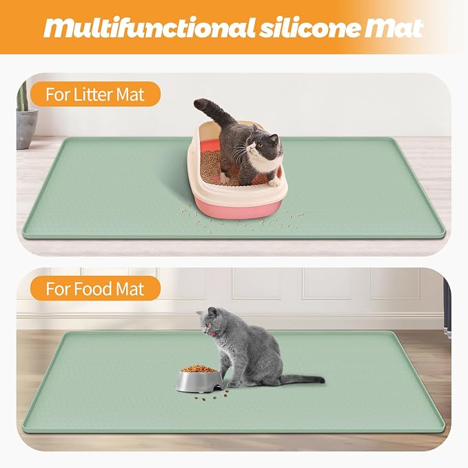 Cat Litter Mat for Litter Box 51"x25.6" Extra Large Silicone Mat, Green | Waterproof Non-Slip Litter Box Mat with Raised Edges, Cat Litter Trapping Mat for Pet, Cat Litter Rug for Floor - Image 6