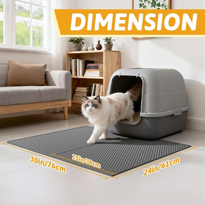 Pieviev Double Layer Cat Litter Mat Traps Scattered Litter 24''x15'' 2 Pack | Waterproof Urine Resistant Layer Litter Box Mat, Easy Collection, Soft on Kitty Paws, Gray Color for Indoor Cats - Image 2