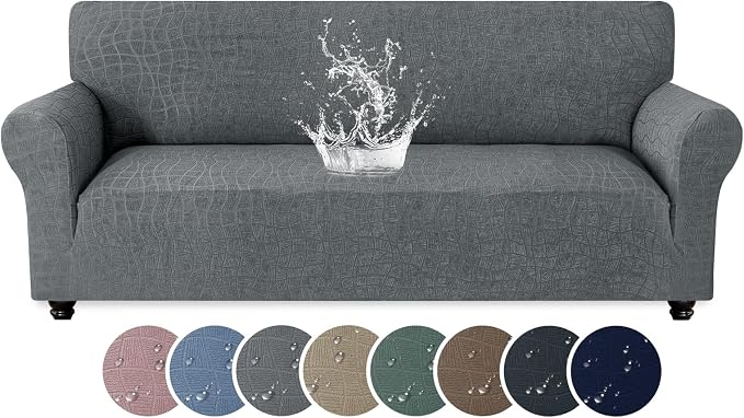 MAXIJIN Waterproof Couch Cover for 3 Cushion Couch, 1 Piece Stretch Sofa Covers Slipcovers with Non-Slip Elastic Bottom, Washable Furniture Protector for Dogs Pets (Large, Light Gray) by MAXIJIN