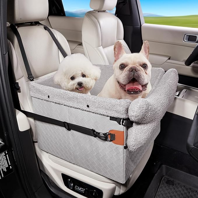 TKYZ Dog Car Seats for Small Medium Dogs,PU Leather Car Seat Boosters,Foldable Puppy Cat Carseats (Grey, Medium Dog) by TKYZ