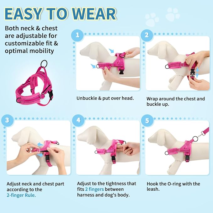 SlowTon No Pull Small Dog Harness and Leash Set with Front Clip | Soft Padded, Neck & Chest Adjustable, Lightweight, Anti-Twist, Puppy Vest Harness Pet Lead Combo for Small Medium Dog, FU XS - Image 9