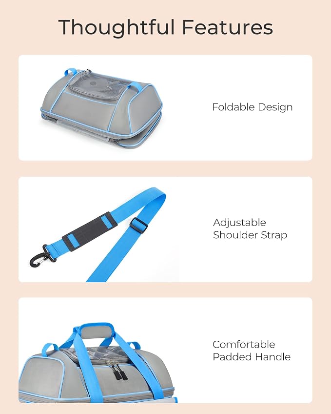 Expandable Cat Dog Carrier: NOBLE DUCK Soft-Sided Pet Carrier Airline Approved Large Small Medium Collapsible Portable Travel Up to 25 Lbs Grey - Image 6