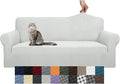 YEMYHOM Couch Cover Latest Jacquard Design High Stretch Sofa Covers for 3 Cushion Couch, Pet Dog Cat Proof Slipcover Non Slip Magic Elastic Furniture Protector (Large, Ivory) by YEMYHOM