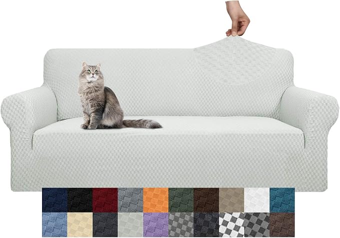 YEMYHOM Couch Cover Latest Jacquard Design High Stretch Extra Large Sofa Covers Pet Dog Cat Proof Oversized Slipcover Non Slip Magic Elastic Furniture Protector (X Large, Ivory) by YEMYHOM