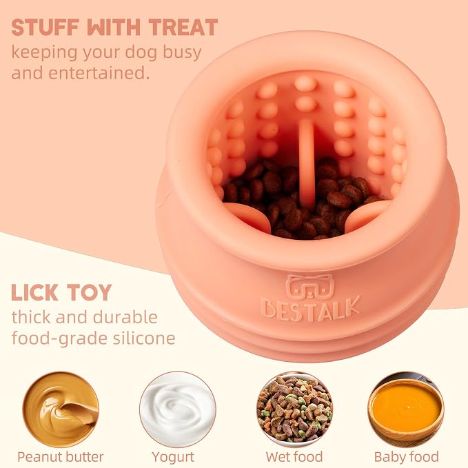 Dog Enrichment Treat Toy, Long-Lasting Wobbly Interactive Freeze Lick Toys for Dogs, Stuffable Puzzle Feeder Toy for Boredom, Silicone Treat Dispensing Chew Toy (Pastel Orange,L) - Image 4