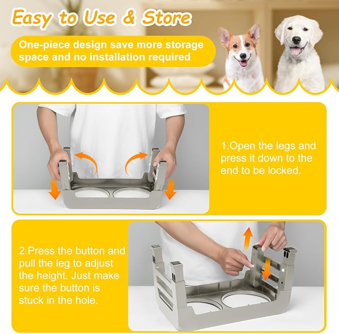 Elevated Dog Bowls 3 Height Adjustable Raised Bowl Stand with 25oz Stainless Steel Dog Food Bowls Anti-Slip for Small Dogs Adjusts to 7.5", 6", 2.75", Grey - Image 6