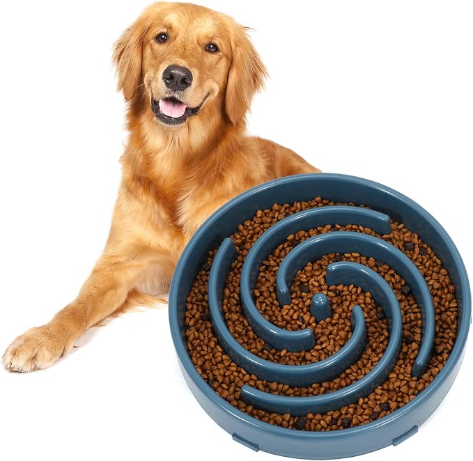 Blue Slow Feeder Maze Puzzle Bowl - Large Dog Non Slip Food Feeding Dishes for Medium Dogs, Interactive, Bloat Stop, Choking Prevention, Healthy by WHIPPY