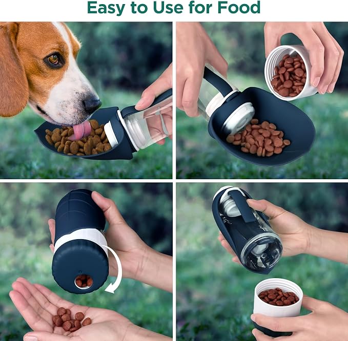 Uppetly Dog Water Bottle, Pet Water Bottle with Food Container and Drinking Feeder, Leak Proof, BPA-Free, Portable Foldable Puppy Water Cup Dispenser for Outdoor Walking, Travel, Small Dark Blue - Image 5