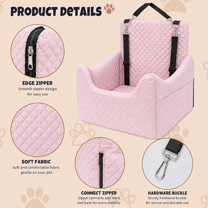 ALL GOOD PET SUPPLIES Dog Car Seat for Small/Medium Dogs Under 35lbs | Soft Memory Foam Booster Car Seat with Detachable Washable Cover and Elevated Cushion, Puppy Dog Car Bed - Image 3