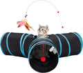 Tempcore Cat Tunnel for Indoor Cats, 3 Way Collapsible Pet Play Tunnel with Teaser Wand, Peek Holes & Hanging Ball, Interactive Tube for Kittens & Rabbits, Black & Blue Medium by Tempcore