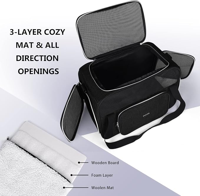 BAGLHER Pet Travel Carrier, Cat Carriers Dog Carrier for Small Medium Cats Dogs Puppies, Airline Approved Small Dog Carrier Soft Sided, Collapsible Puppy Carrier. Black - Image 5