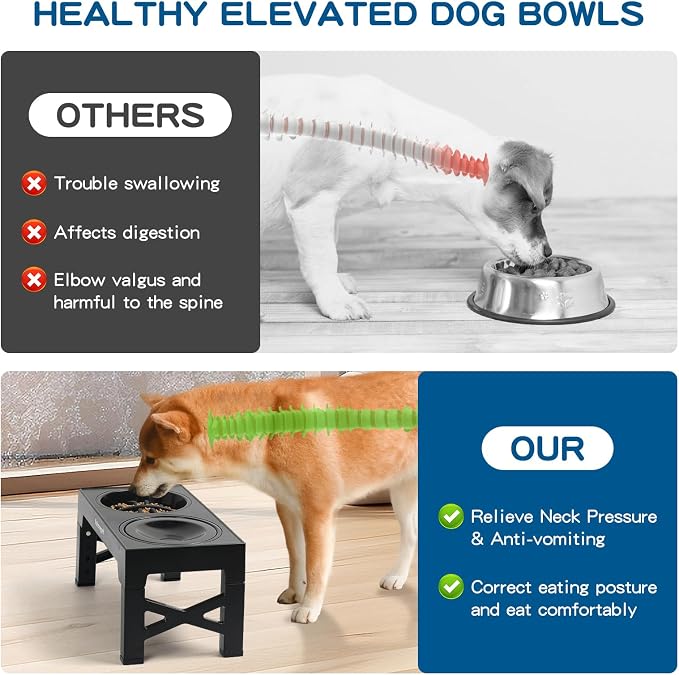 3-in-1 Elevated Slow Feeder Dog Bowls for Food and Water, 5 Heights Adjustable Raised Dog Bowls, Non-Slip, No Spill, for Small Medium Large Dogs and Cats(Black) - Image 4