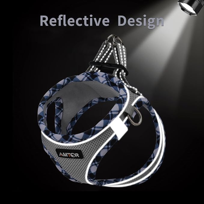 AMTOR Small Dog Harness with Leash Set, No Escape Easy Walk Puppy Harnesses for Training Walking, Step-in Reflective Soft Dogs Vest for XS S Medium Extra-Small Large Sized Dog(M,Grey) - Image 4