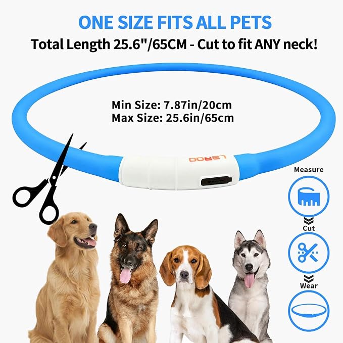 LaRoo LED Dog Collar, USB Rechargeable Flashing Light Dog Collar, Nighttime Safety, Cuttable Size for Small Medium Large Dogs, Makes Your Pet Visible in The Dark (Blue) - Image 7