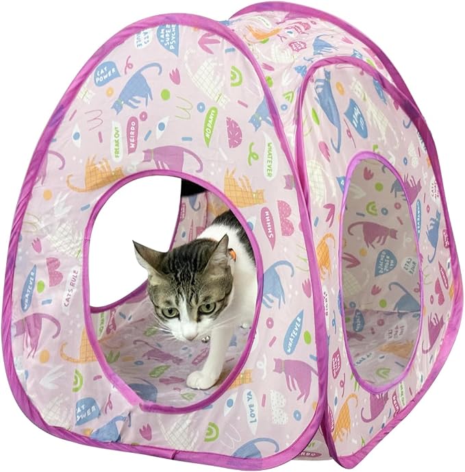 Andiker Cat Tent, 3 Holes Safe and Strong Cute Cats Tunnel Collapsible Easy to Carry Cat House for Indoor Cats Kittens Hiding Playing Training Sleeping(Tent Pink) by Andiker-ServingforYou
