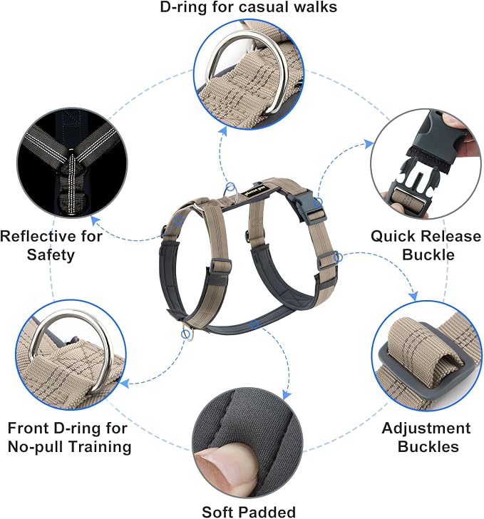 Plutus Pet No Pull Dog Harness, Adjustable Nylon Harness with Soft Padding | Reflective with Front Clip, Heavy Duty for Training and Walking, for Small Medium Large Dogs, Beige, M - Image 2