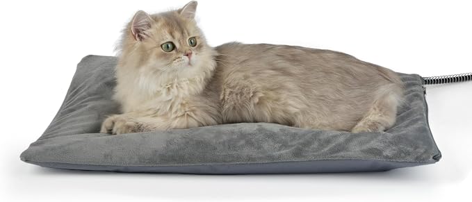 Outdoor Cat Heating Pad, 19.7" x 15.7", 40W, Grey | Water-Resistant Bottom, Adjustable Cushion Loft, Auto Temperature Control, Ideal for Adult Cats, Outdoor Cat Houses by petace