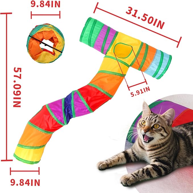 Pet Cat Tunnel, S-T Size Tunnels for Indoor Cats, Collapsible Pet Tunnel for Kitten, Puppy, Rabbit, 25cm-Wide Tunnels, Durable & Breathable, with Peek Hole Toy Ball - Image 7