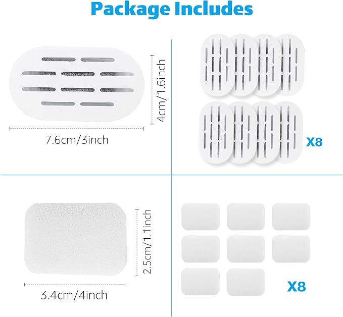 DOOOB Cat Water Fountain Filter, 16 Pack Cat Fountain Filters | Cat Fountain Replacement Filters for DOOOB Ceramic Cat Water Fountain, Pet Water Fountain Filters (8 Filters & 8 Sponges) - Image 8