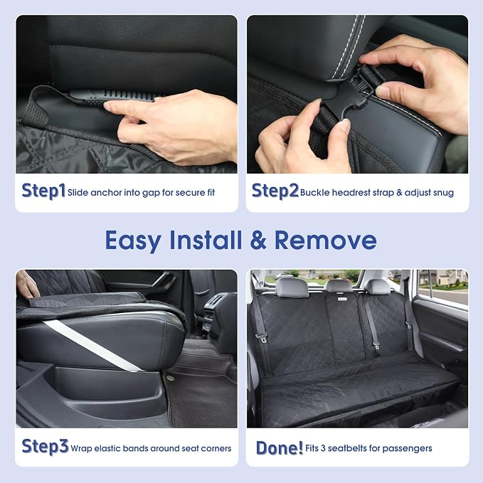 ALLANSING Upgraded 900D Heavy Duty Dog Back Bench Seat Cover for Large SUVs, Car Seat Protector, Seatbelt & Armrest Compatible, Waterproof & Non‑Slip for Dogs & Kids - Image 7