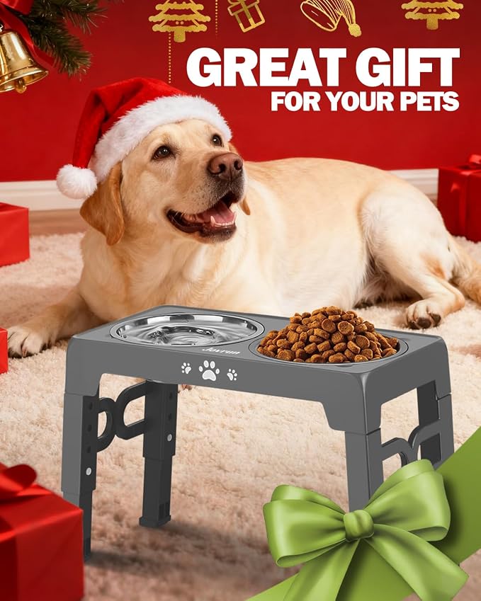 Jovrun Elevated Dog Bowls for Medium Large Size Dogs, Non-Slip Dog Feeder with 1*Stainless Steel Dishes & 1*Slow Feeder Bowl, 5 Heights Adjustable Raised Bowls to 3.15″-8.66″-9.84″-11.02″-12.2″ - Image 7