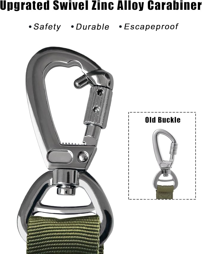 Hotsky Tactical Bungee Shock Absorbing No Pull Dog Leash,Army Green,4-6FT | Heavy Duty for Medium Large Dogs That Pull up to 660 lb,with Padded Double Handle ＆ Car Seatbelt,360°Rotating Locking Clasp - Image 5
