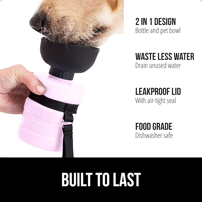 GORILLA GRIP Dog Water Bottle, Portable Water Bowl Dispenser for Dogs, 16 oz Leak Proof Pet Travel Squeeze Bottles, Food Grade Silicone, to Go Puppy Essentials, Hiking Camping Trip Accessories, Pink - Image 2