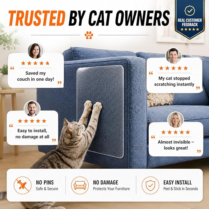 Cat Scratch Furniture Protector for Couch, Clear Cover from Cat Claws | Clear Self-Adhesive Furniture Protector Helps Stop Cat Scratching On Couches And Sofas With Easy, Clean Removal - Image 3